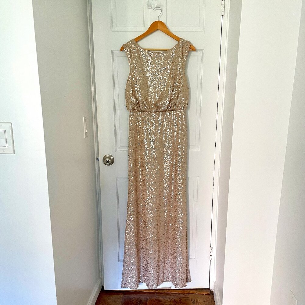 David's Bridal Sequin Blouson Dress | Size M | Color Gold/Champagne